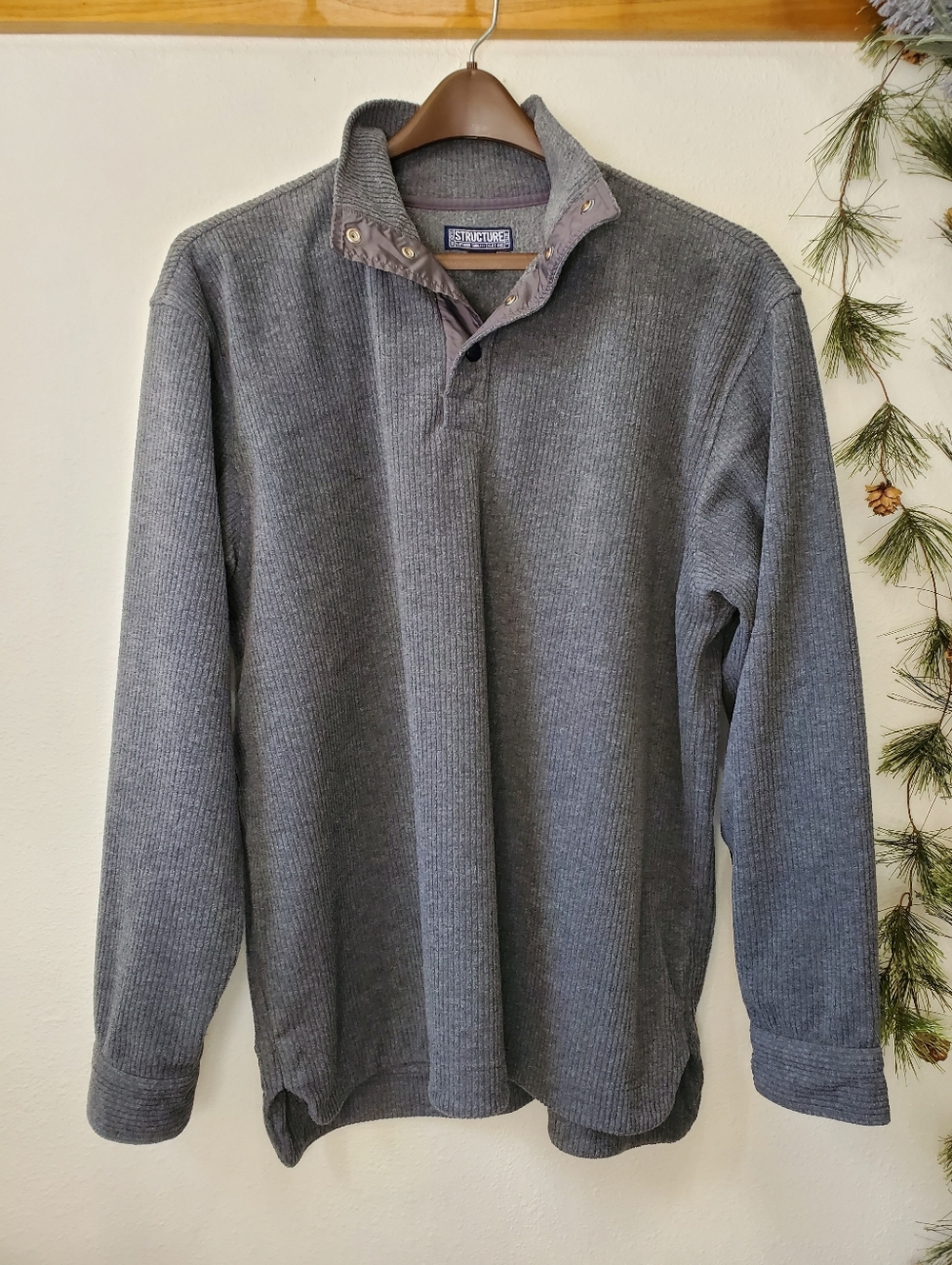 Structure Superior Quality Clothing Ribbed Quarter-Snap Mock Neck Pullover